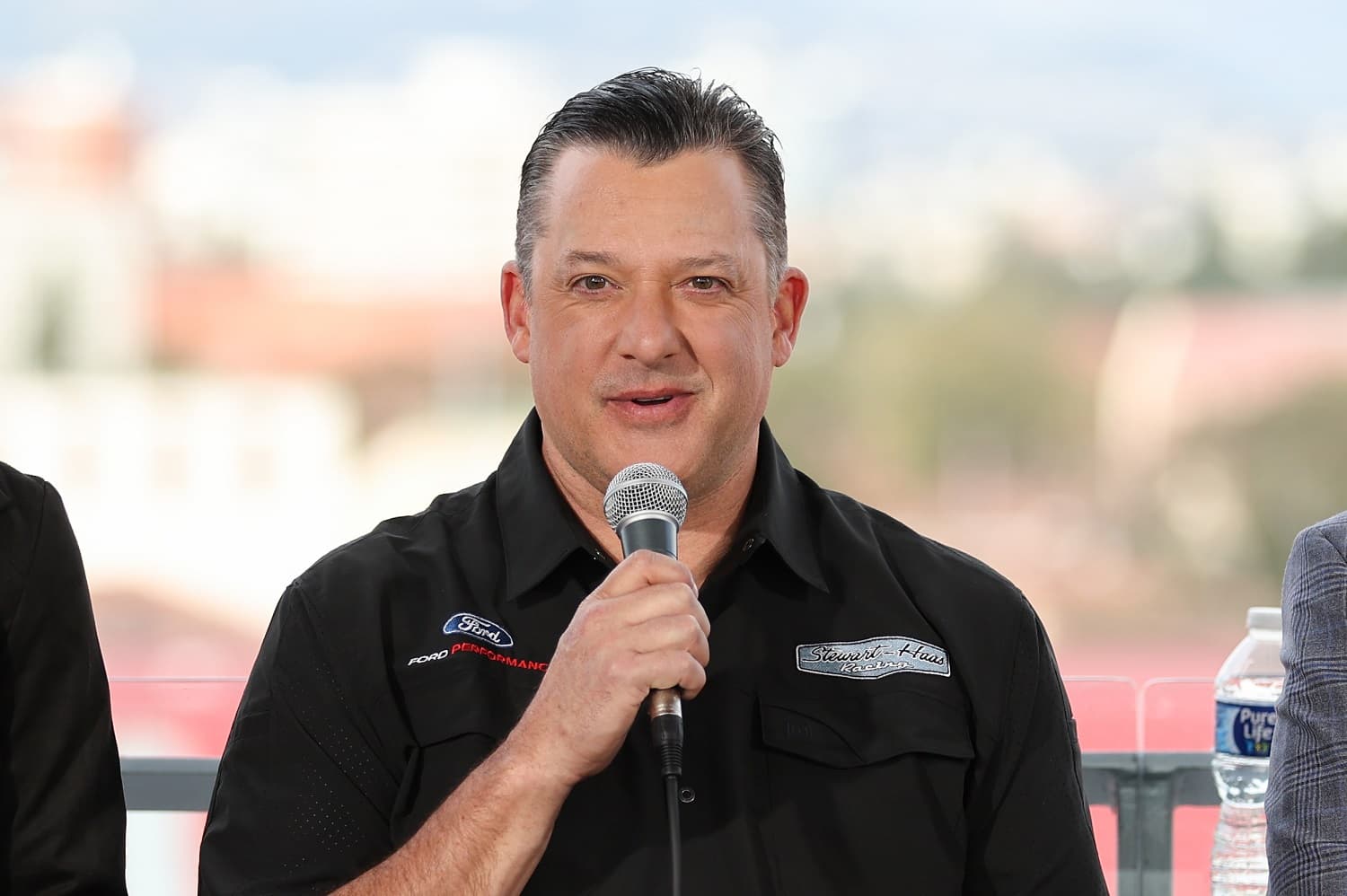 NASCAR Hall of Famer and broadcaster Tony Stewart attends the Fox Sports NASCAR press conference at Los Angeles Coliseum on Feb. 3, 2023.