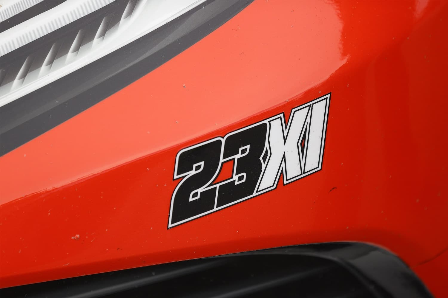 A detail of the 23XI Racing logo on the #23 DoorDash Toyota, driven by Bubba Wallace on the grid prior to the NASCAR Cup Series Daytona 500 on Feb. 14, 2021.