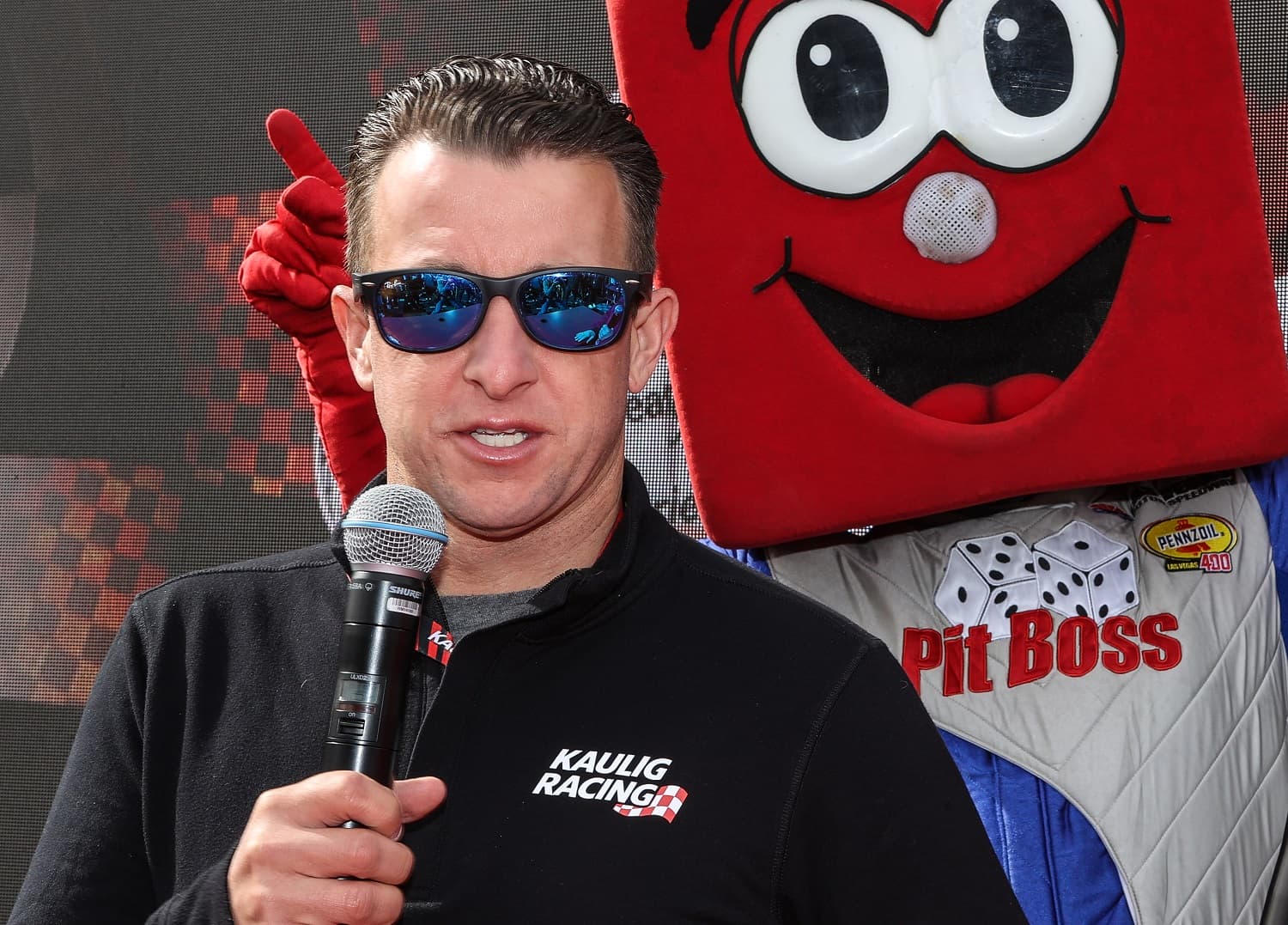 AJ Allmendinger in the NASCAR fan zone prior to the Cup Series Pennzoil 400 on March 5, 2023, at Las Vegas Motor Speedway. | Christopher Trim/Icon Sportswire via Getty Images
