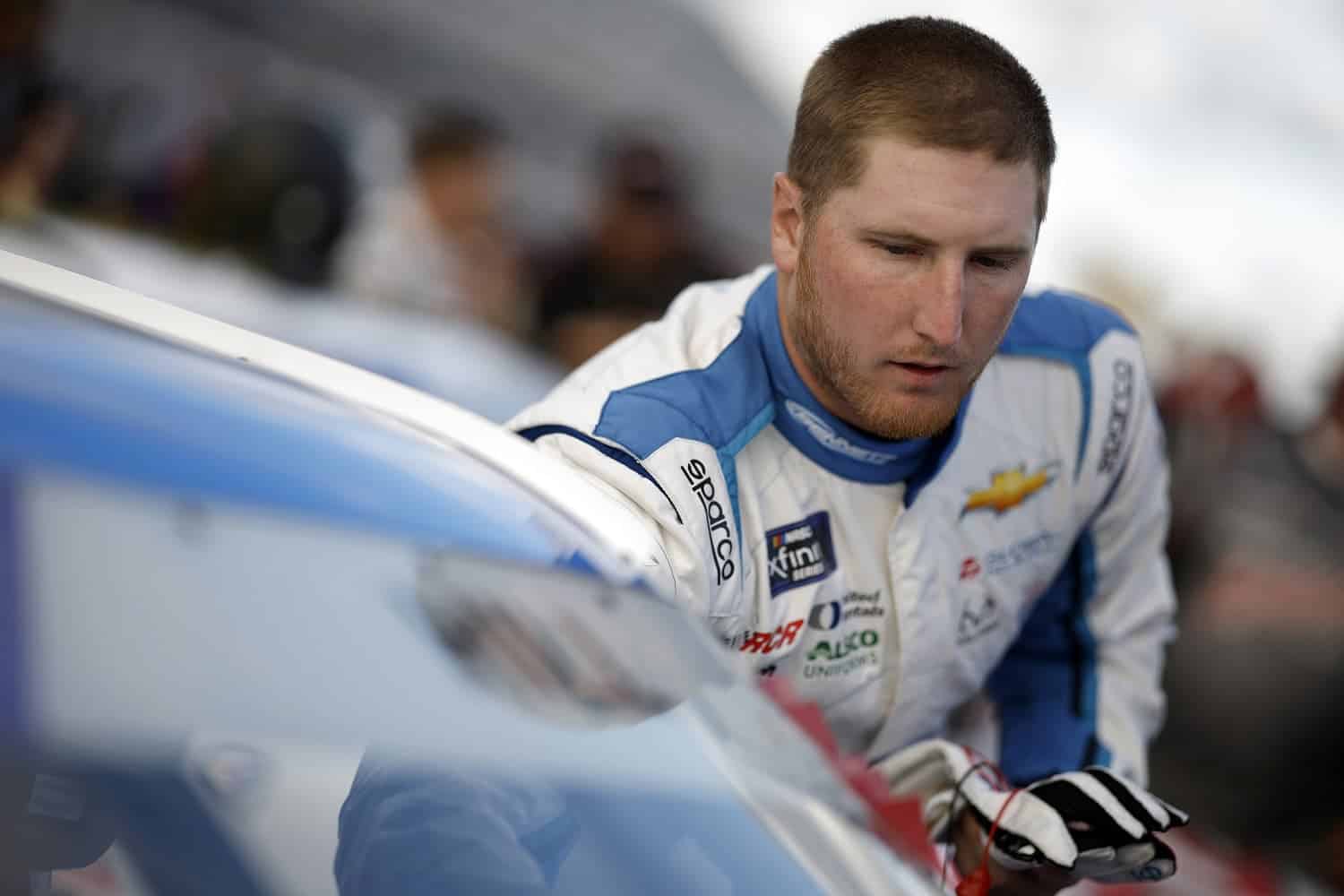 Austin Hill prepares for the NASCAR Xfinity Series race at Daytona International Speedway on Feb. 18, 2023.