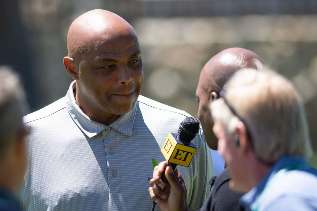 Charles Barkley is interviewed at the ACC Golf Championship.