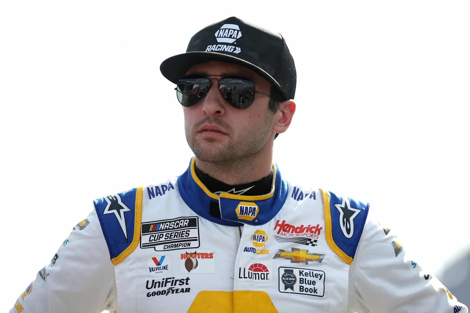 Chase Elliott looks on during qualifying for the NASCAR Craftsman Truck Series NextEra Energy 250 at Daytona International Speedway on Feb. 17, 2023.