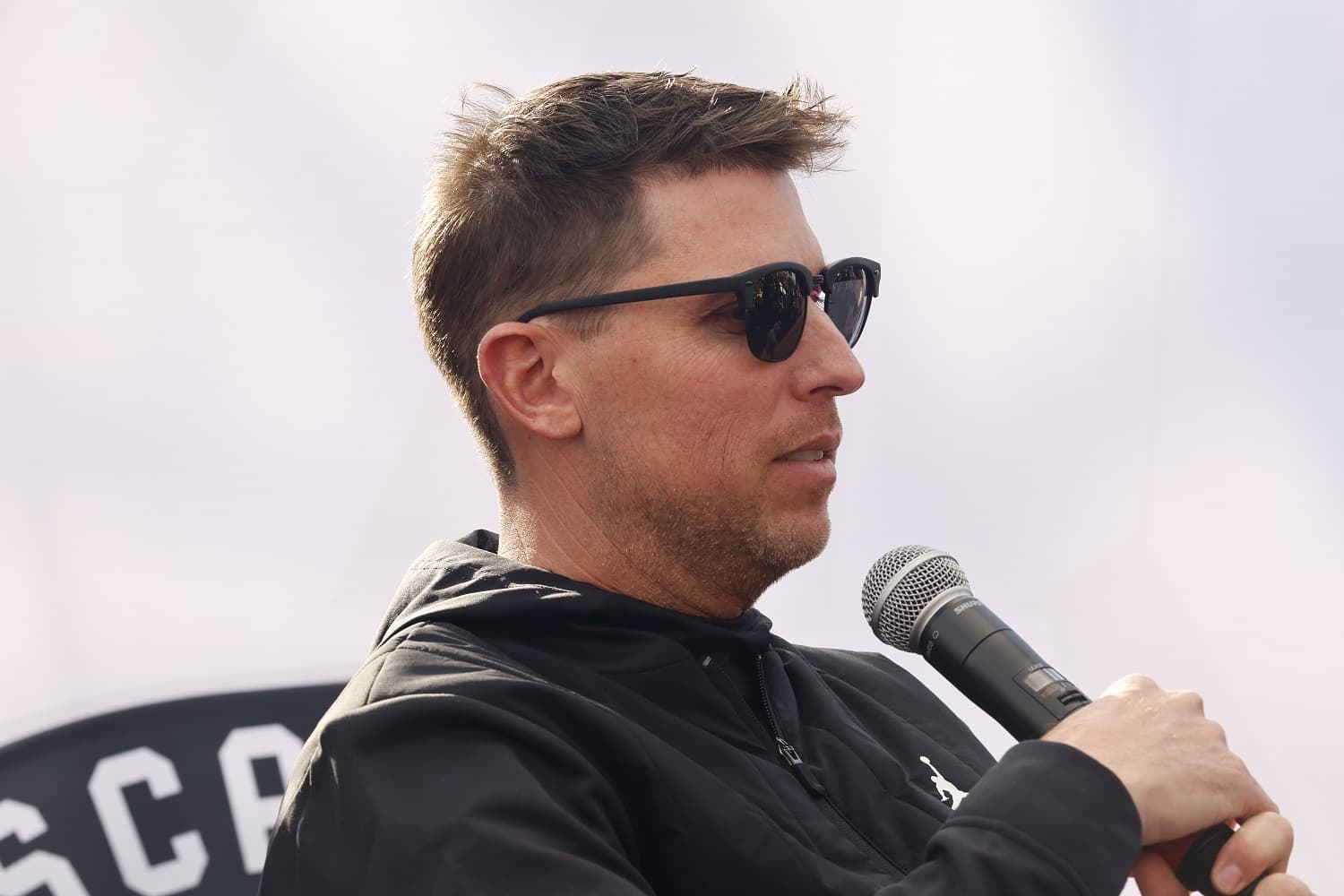 Denny Hamlin at fanfest before the start of the NASCAR Cup Series Busch Light Clash at The Coliseum on Feb. 5, 2023.