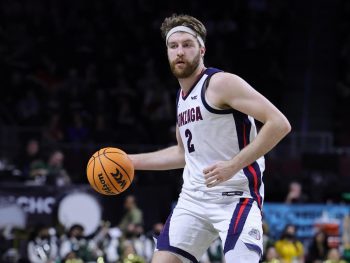 Drew Timme during a Gonzaga-San Francisco matchup in March 2023