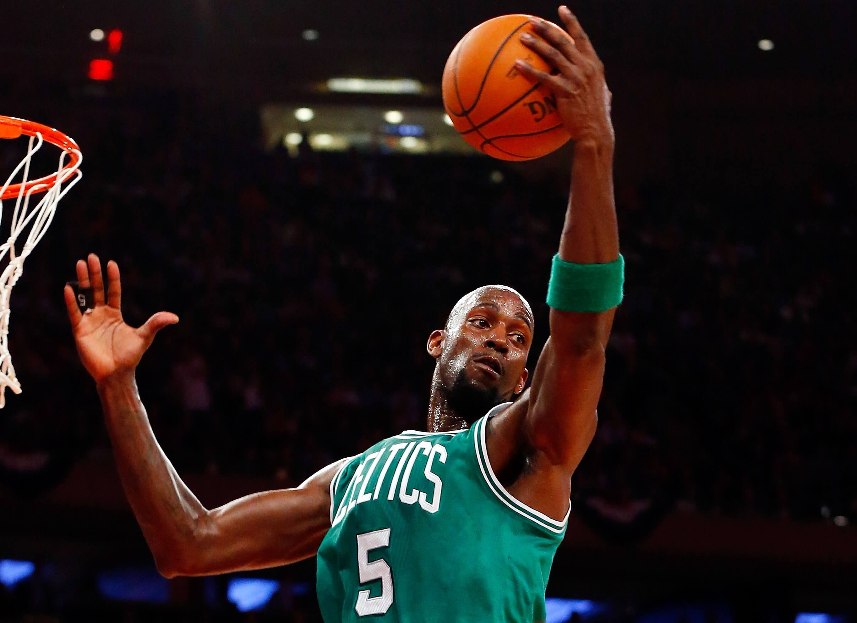 Kevin Garnett of the Boston Celtics in action against the New York Knicks.