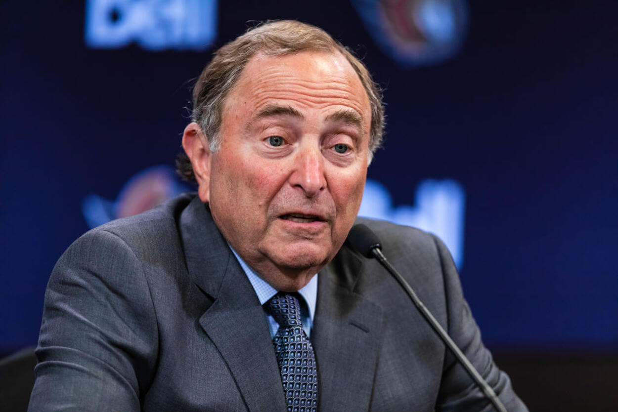 Gary Bettman speaks at a 2023 press conference.