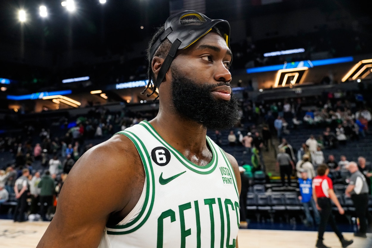 Jaylen Brown of the Boston Celtics walks off the court.