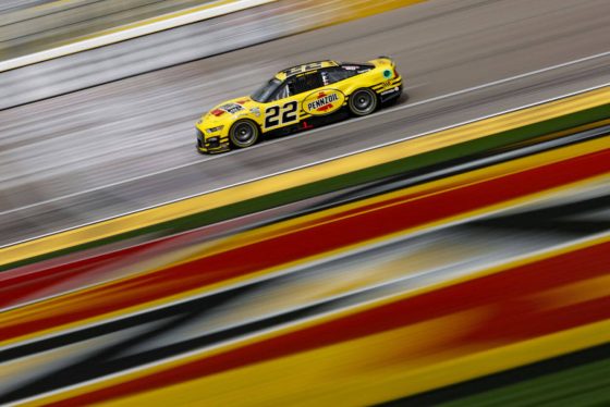 Joey Logano drives during practice at Las Vegas Motor Speedway.