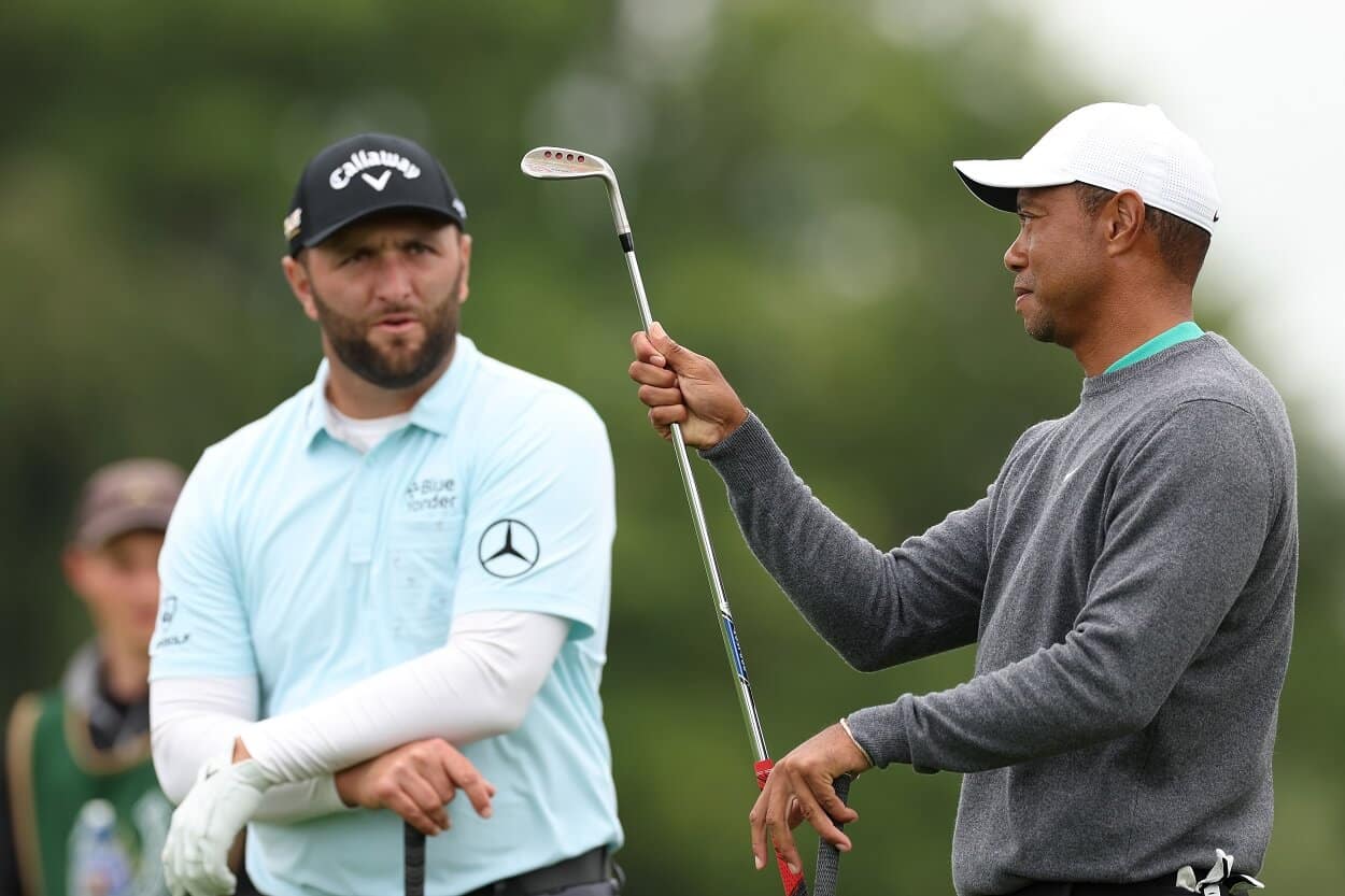 Jon Rahm and Tiger Woods at the 2022 JP McManus Pro-Am