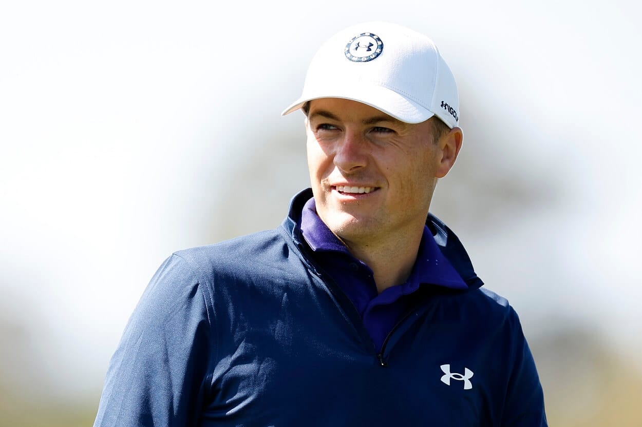 Jordan Spieth on the practice range at The Players Championship