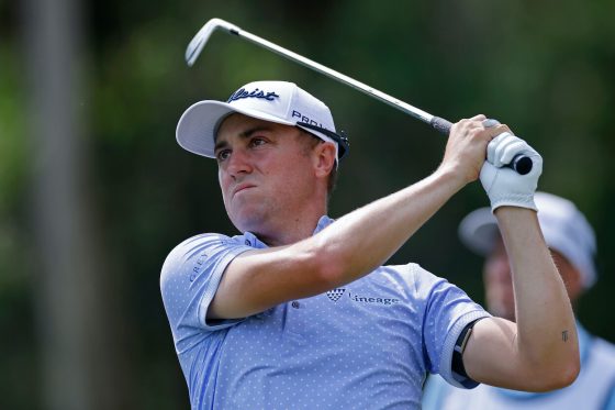 Justin Thomas hits a tee shot during the Players Championship.