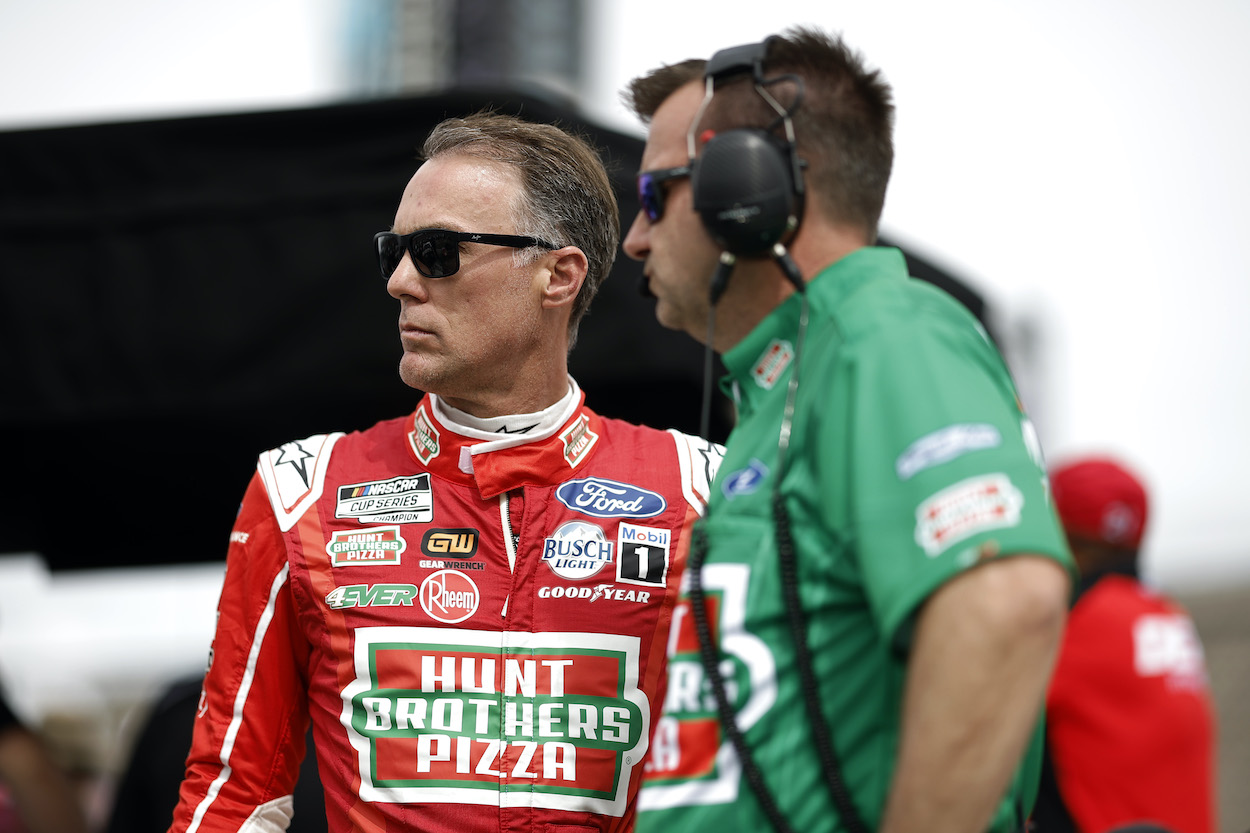 Kevin Harvick and crew chief Rodney Childers wait on grid.