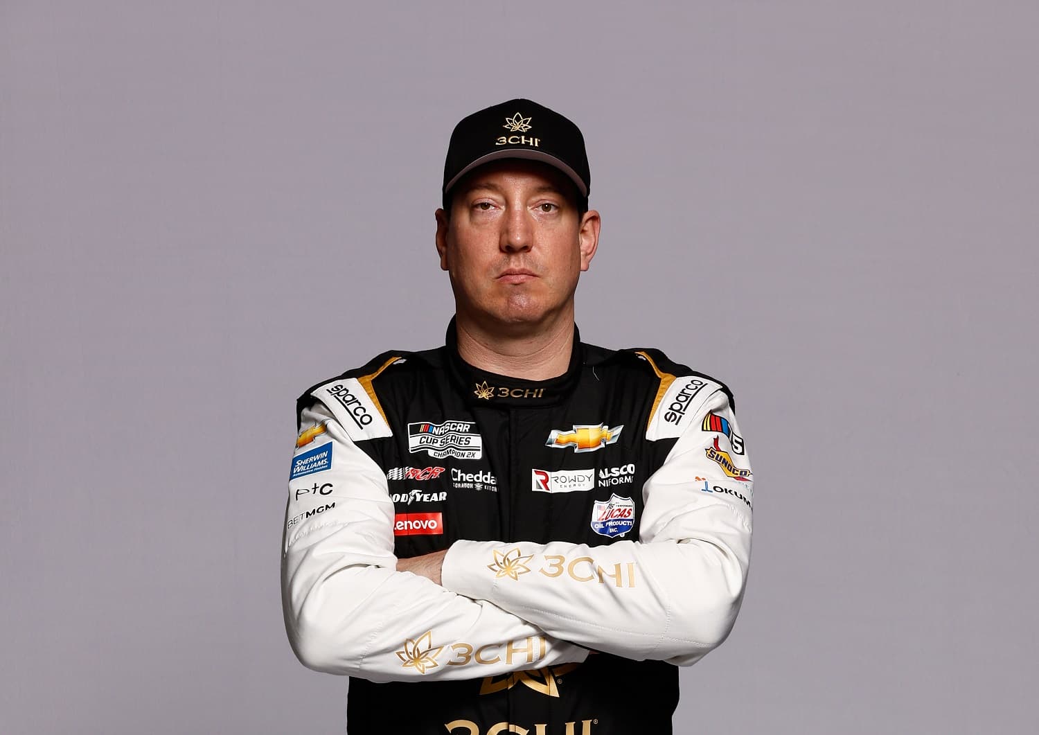 Kyle Busch poses for a photo during NASCAR Production Days at Charlotte Convention Center on Jan. 18, 2023.