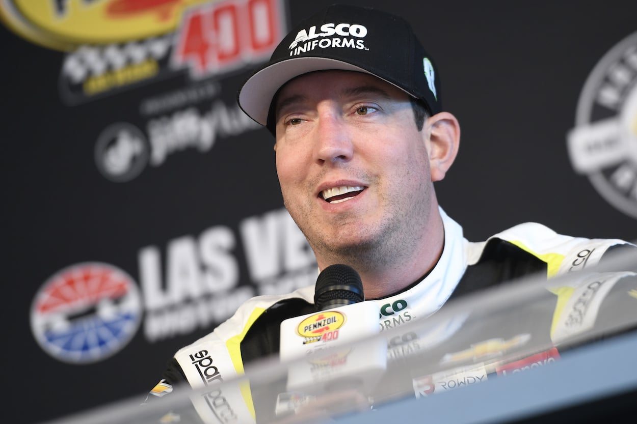 Kyle Busch talks to media