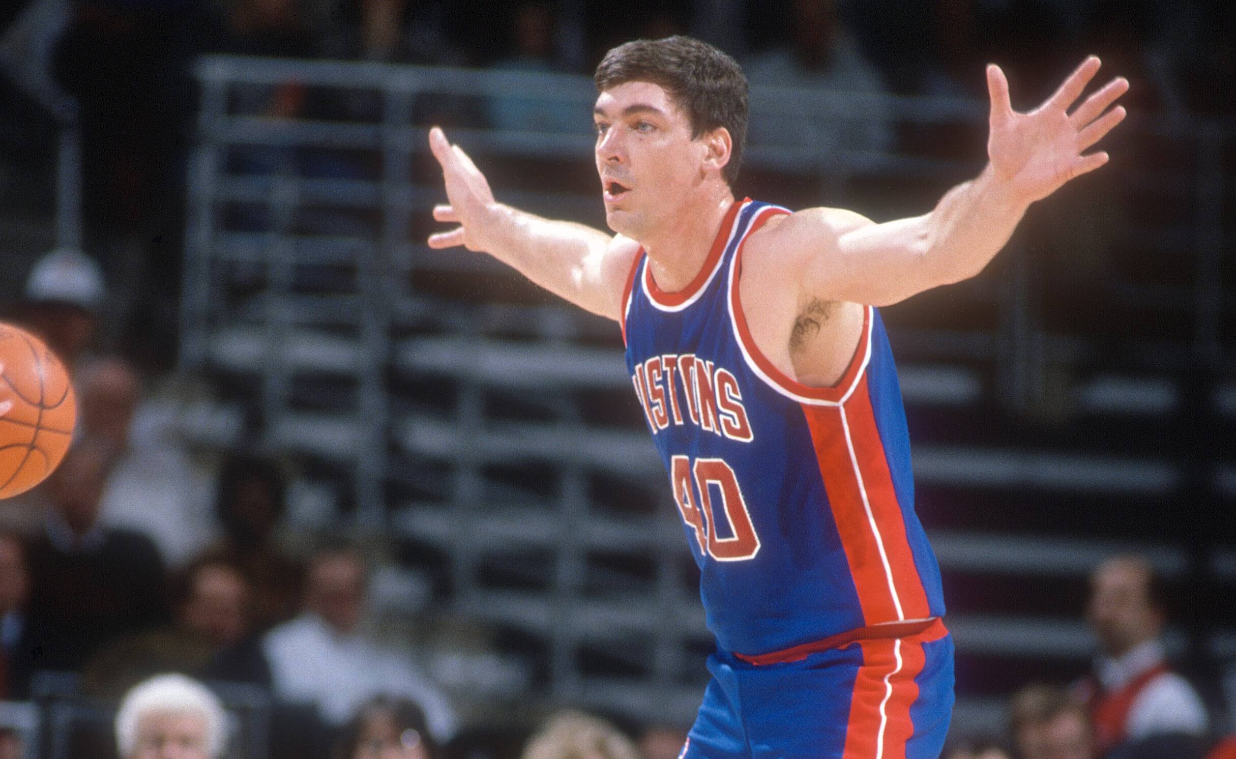 Bill Laimbeer of the Detroit Pistons in action against the Milwaukee Bucks.