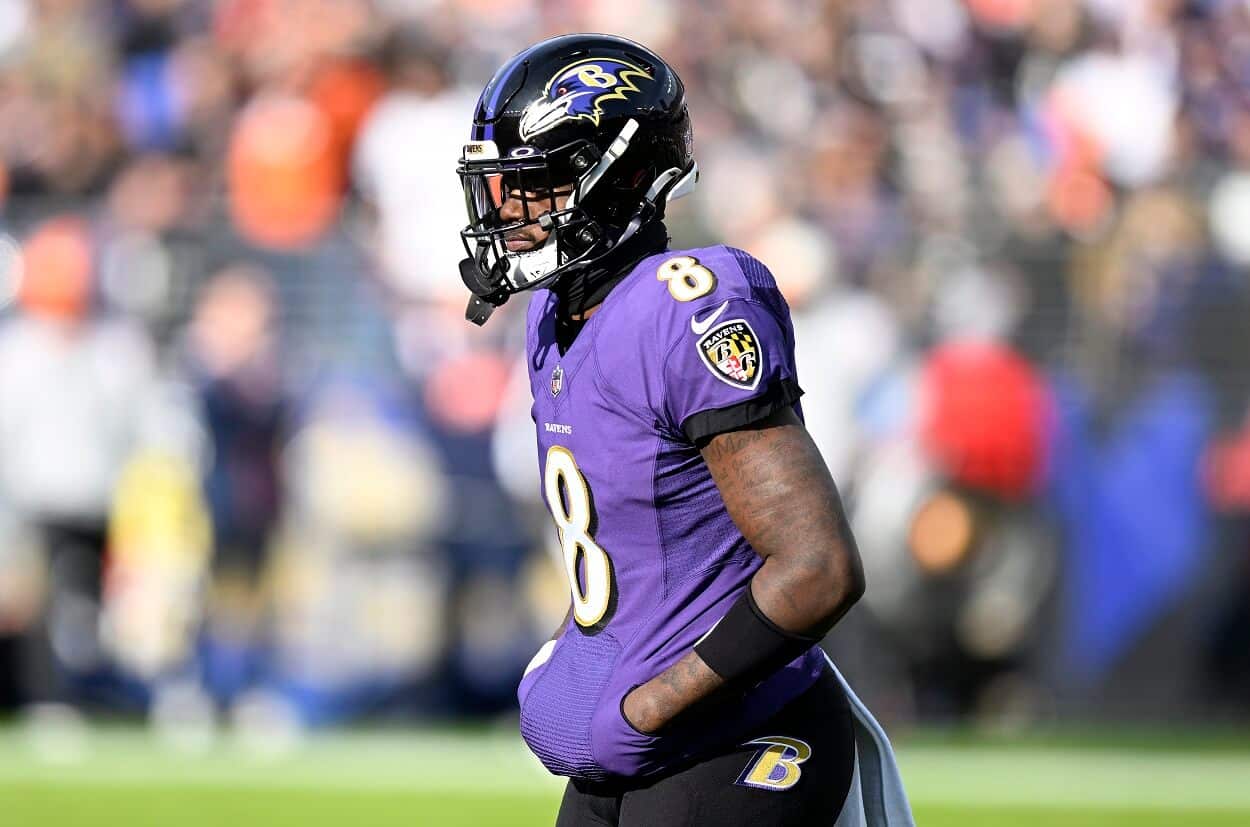 Lamar Jackson during a Ravens-Broncos matchup in December 2022