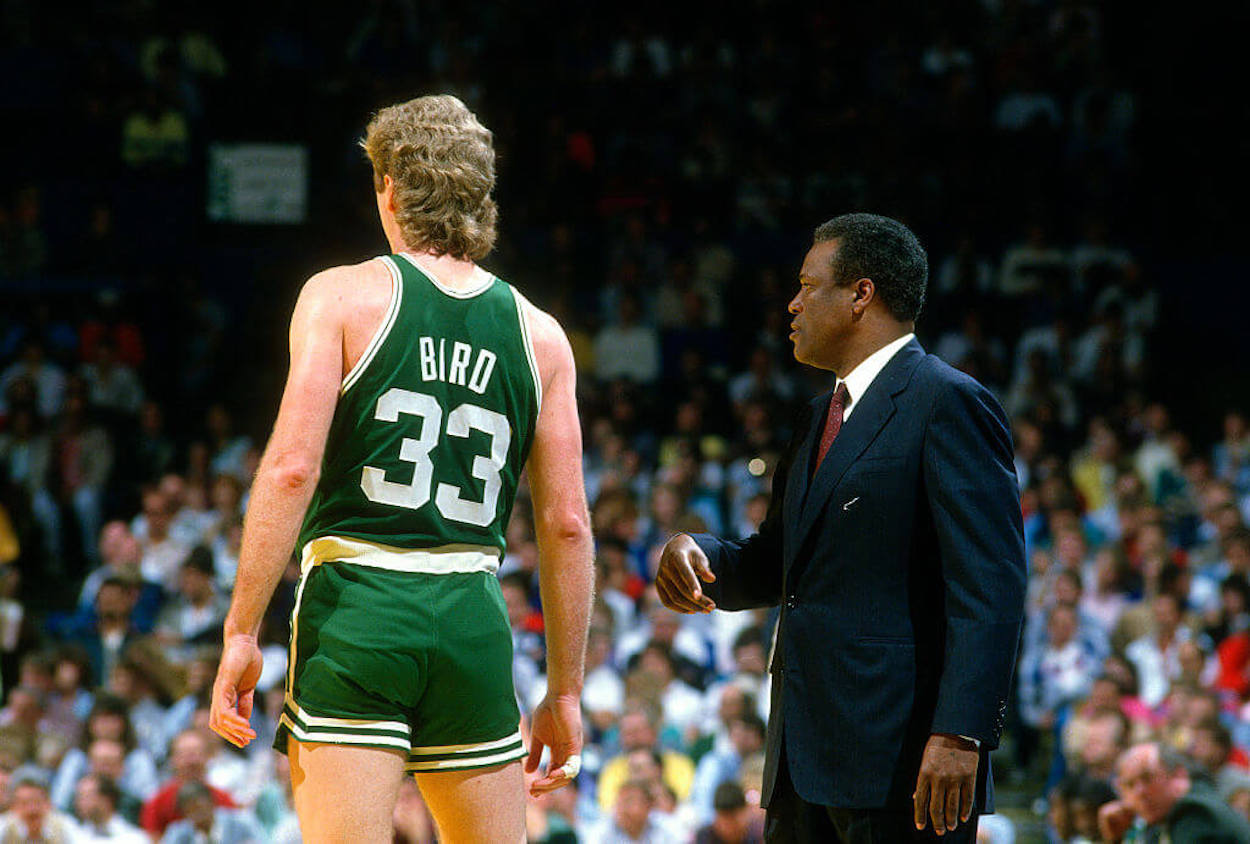 Larry Bird (L) and K.C. Jones (R) during their time with the Boston Celtics.