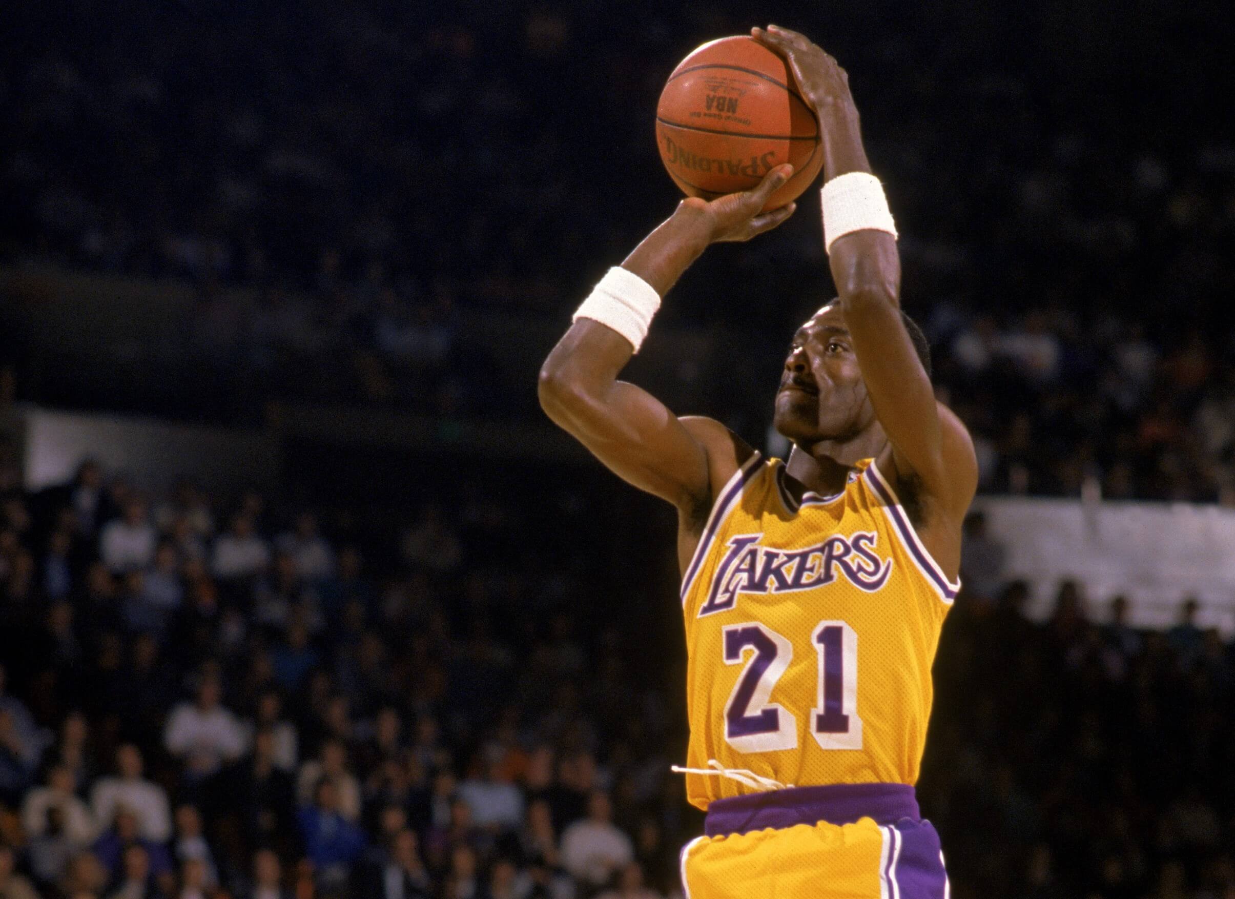 Michael Cooper of the Los Angeles Lakers shoots.