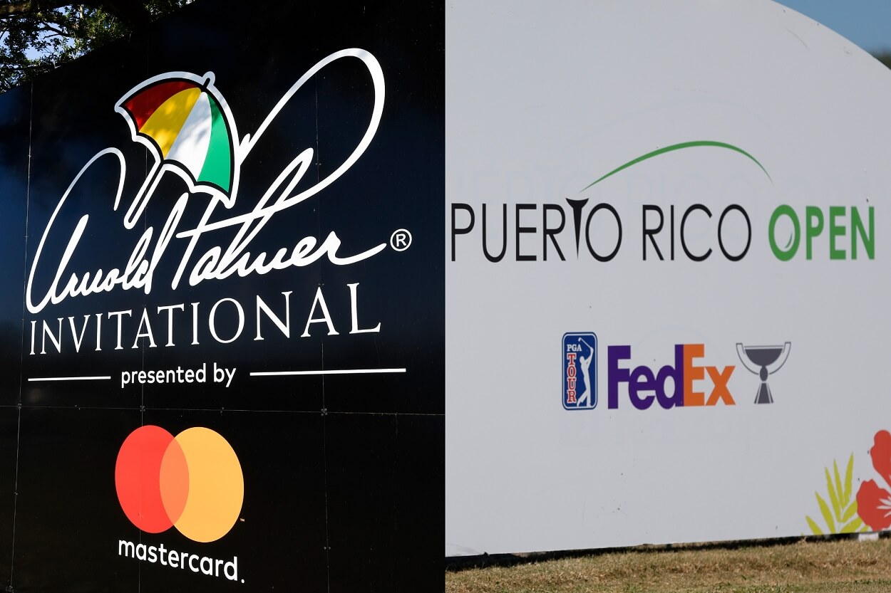 Signage for the Arnold Palmer Invitational and the Puerto Rico Open
