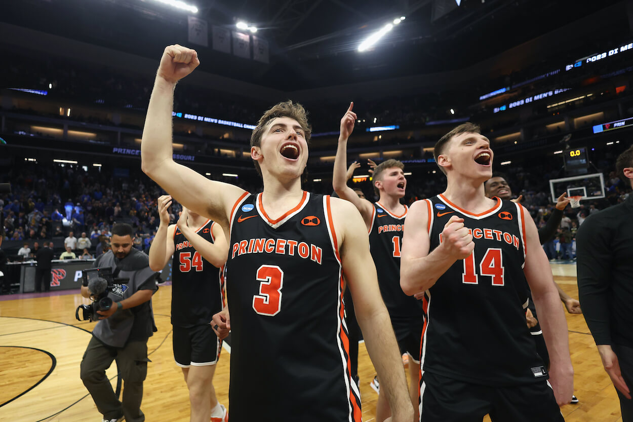 Princeton celebrates after beating Missouri in the NCAA Tournament?