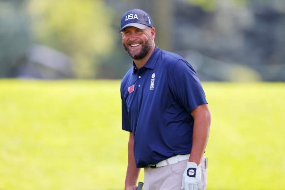 Ben Roethlisberger looks on during the ICON Series at Liberty National Golf Club in 2022
