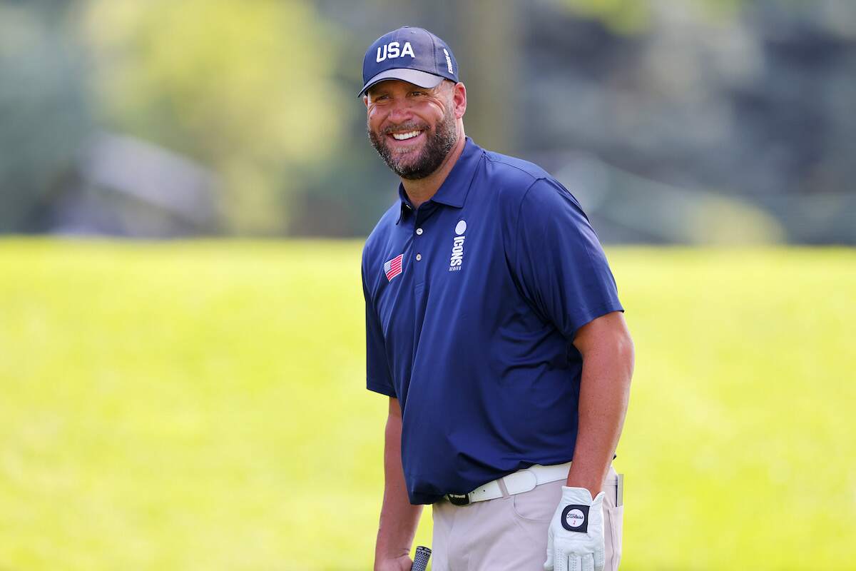 Ben Roethlisberger looks on during the ICON Series at Liberty National Golf Club in 2022