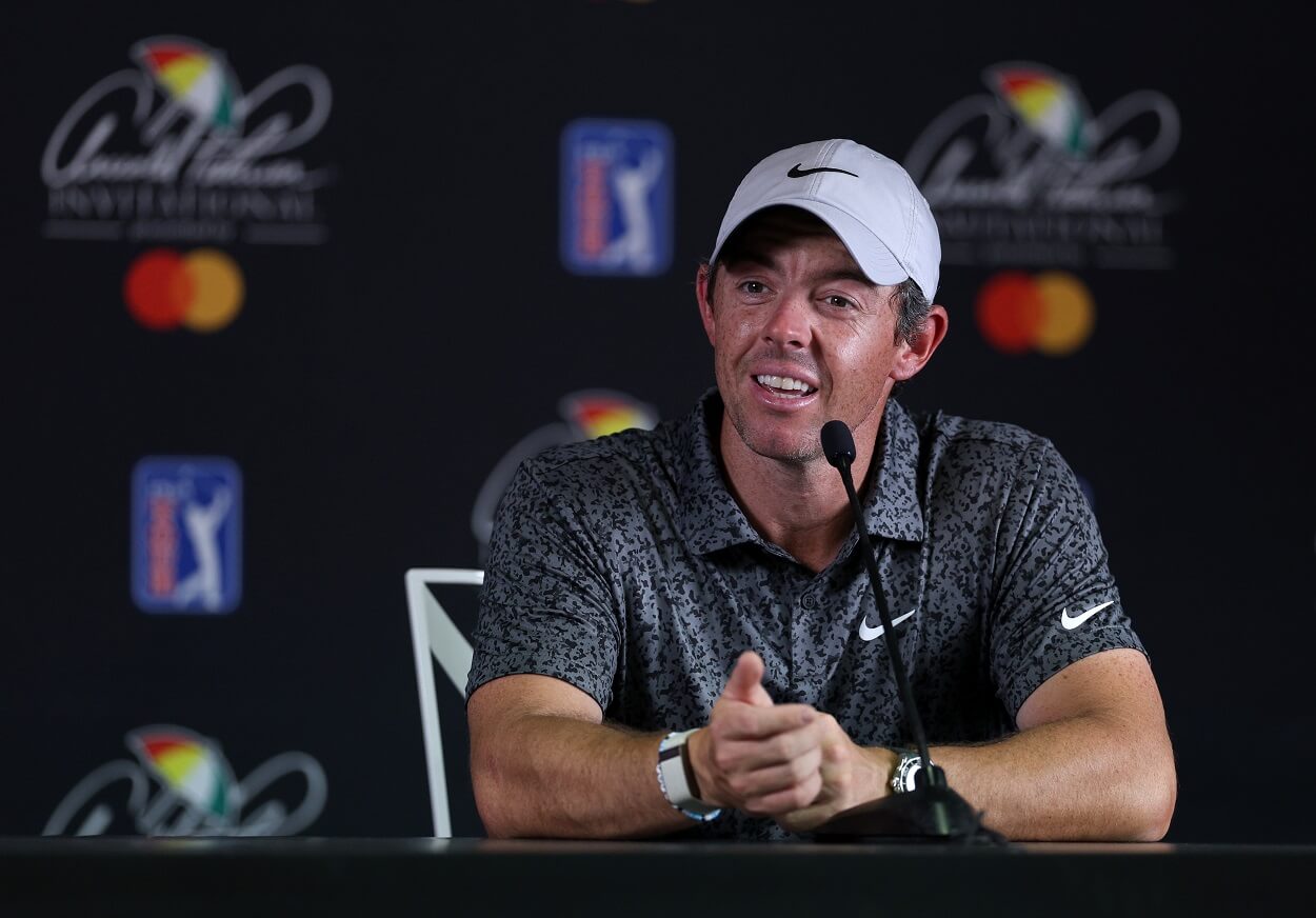 Rory McIlroy at a press conference ahead of the 2023 PGA Tour Arnold Palmer Invitational