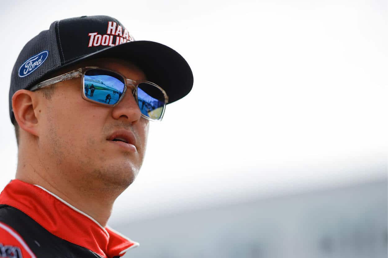 Ryan Preece looks on during practice at Las Vegas Motor Speedway.