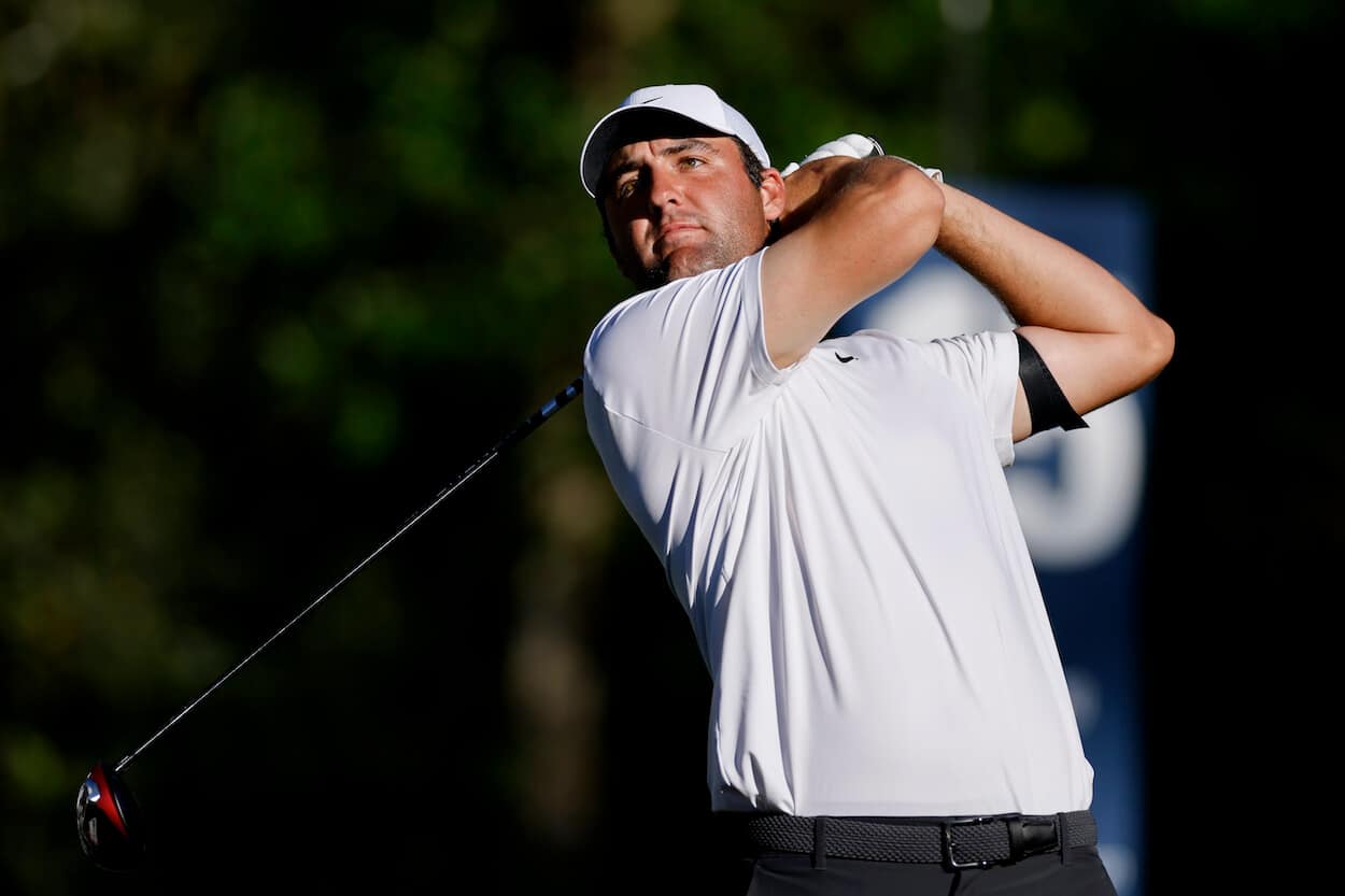 Scottie Scheffler hits a drive during the Players Championship.