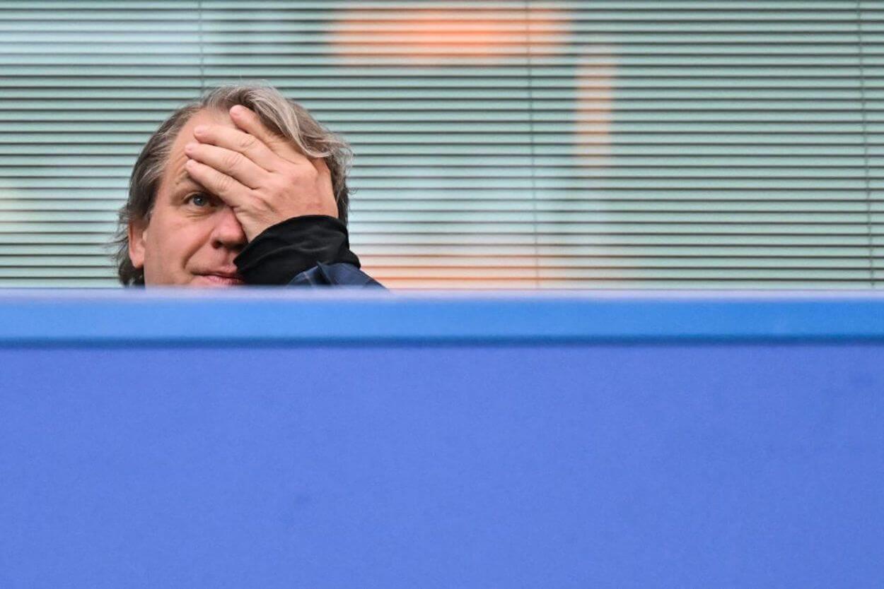 Chelsea owner Todd Boehly watches from the stands.