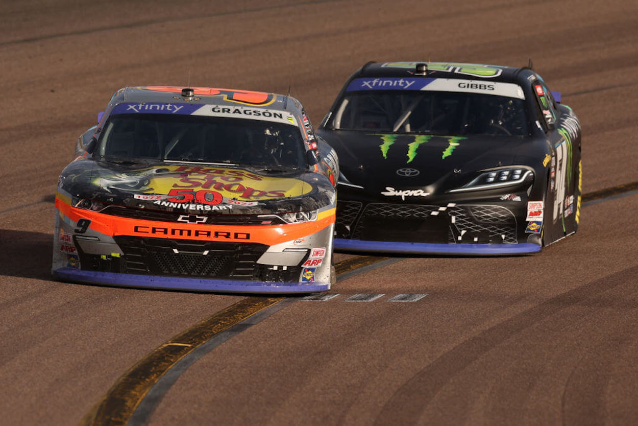 Noah Gragson (L) and Ty Gibbs (R) battle during the 2022 Xfinity Series.