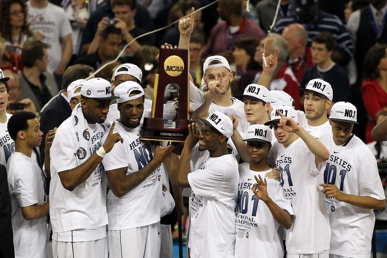 The UConn Huskies celebrate winning the 2011 NCAA Tournament