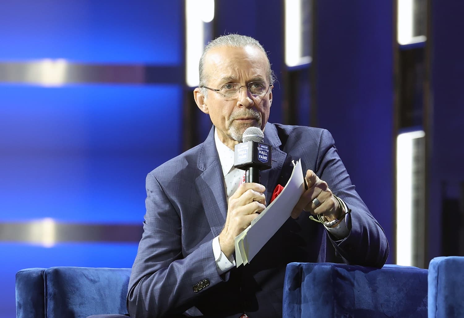 Kyle Petty speaks during the "Fireside Chat" prior to the NASCAR Hall of Fame Induction Ceremony at Charlotte Convention Center on Jan. 20, 2023 in Charlotte, North Carolina.
