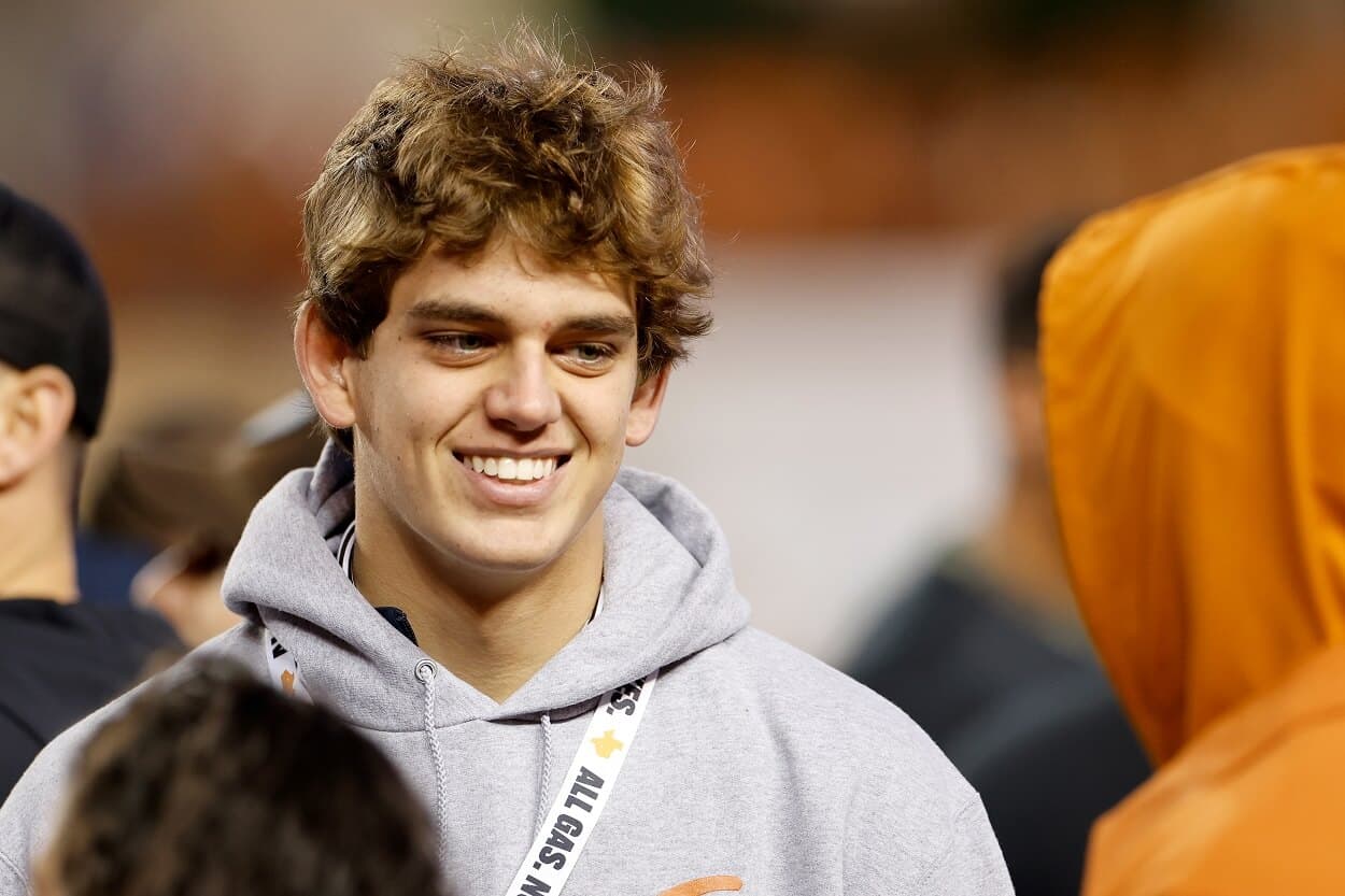 Arch Manning attends the game between the Texas Longhorns and the TCU Horned Frogs at Darrell K Royal-Texas Memorial Stadium on November 12, 2022