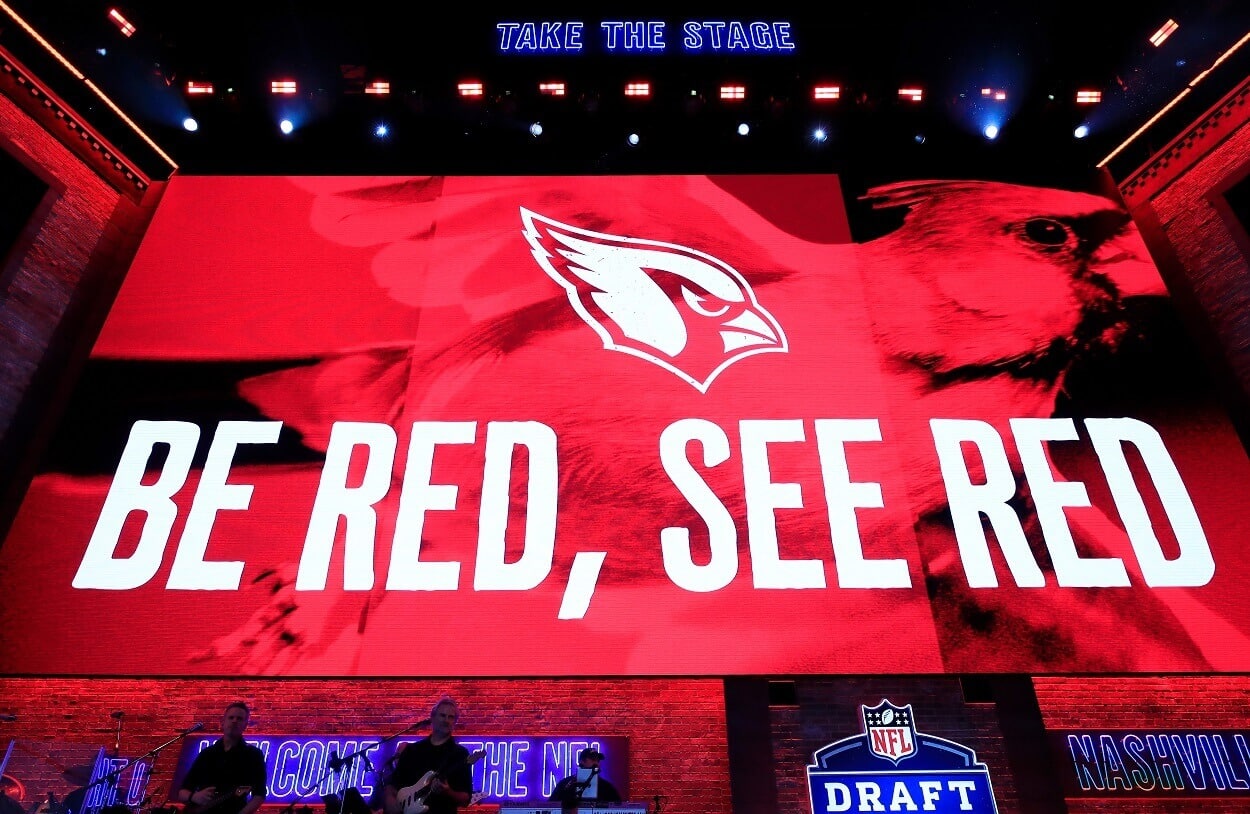 The Arizona Cardinals logo at the NFL Draft