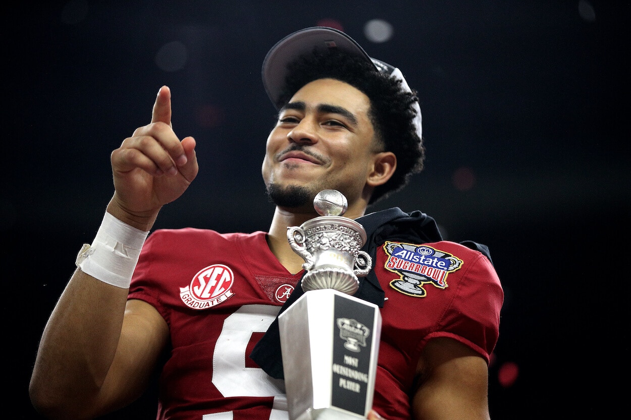 Bryce Young celebrates after winning the Allstate Sugar Bowl.