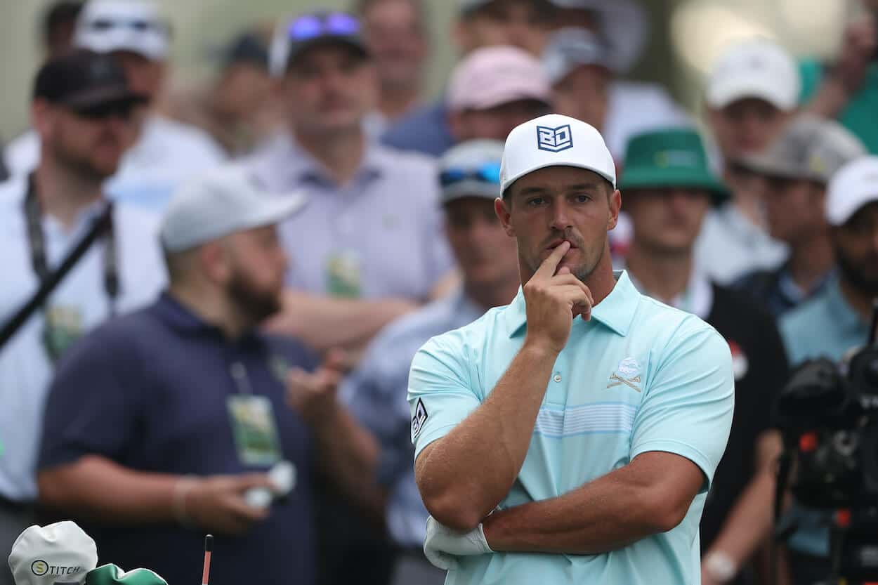 Bryson DeChambeau plays a practice round ahead of the 2023 Masters.