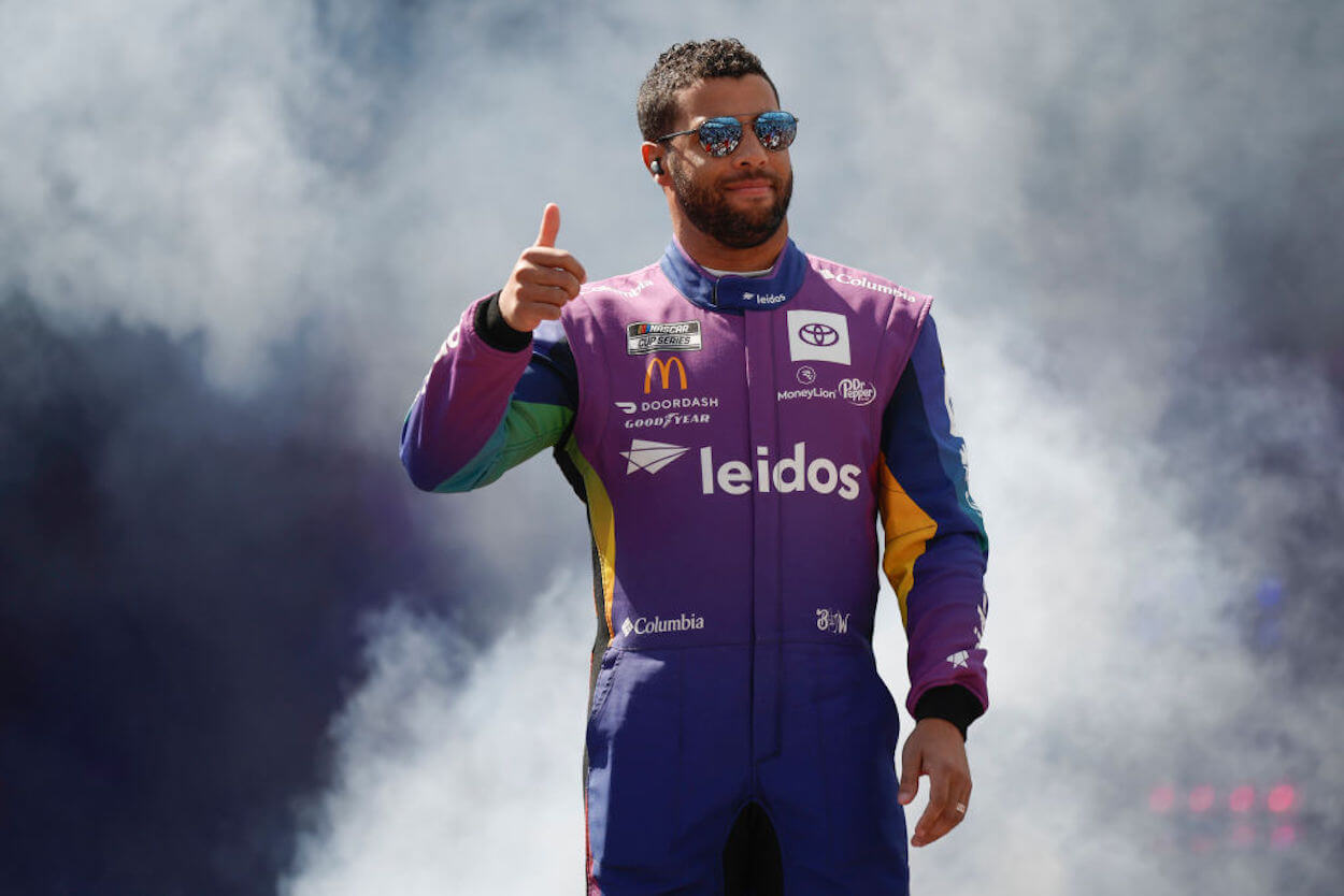 Bubba Wallace acknowledges the crowd at Richmond Raceway.