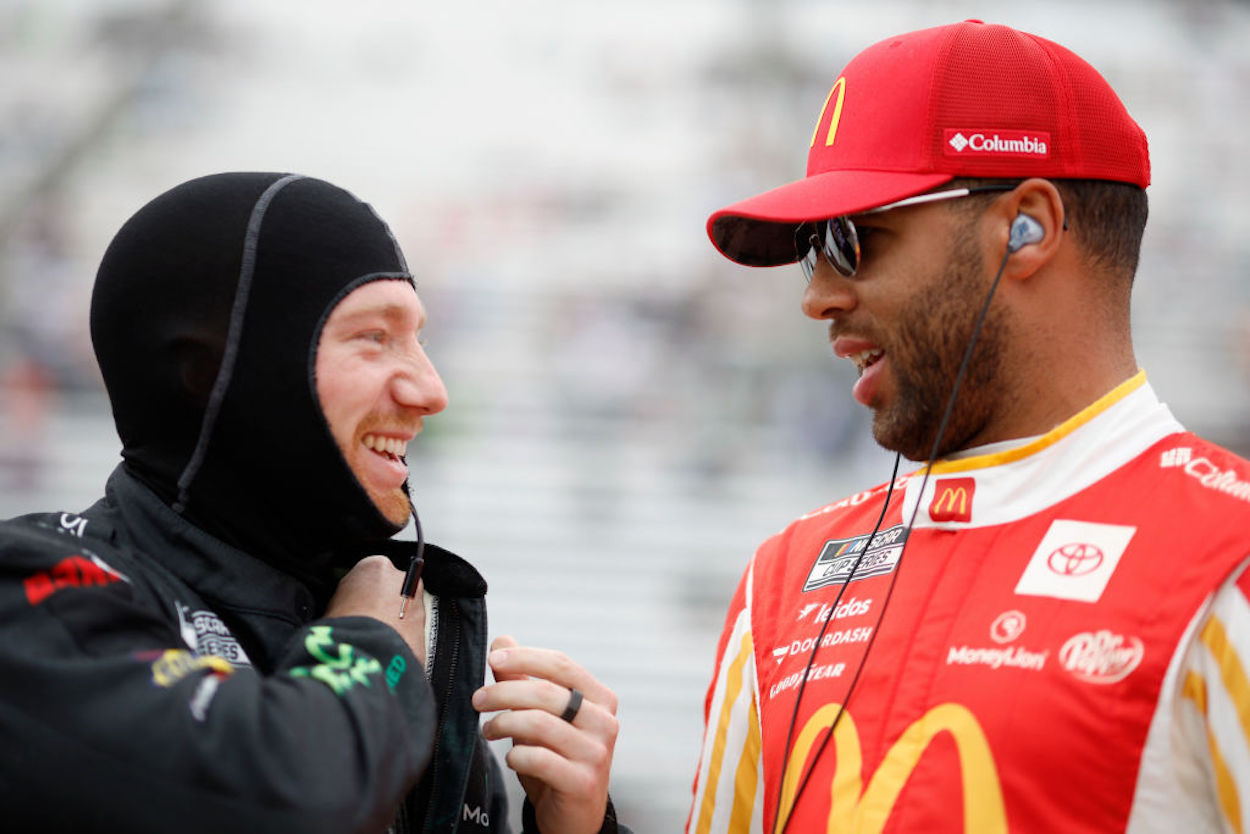 Tyler Reddick (L) and Bubba Wallace (R) talk on the grid at Martinsville.