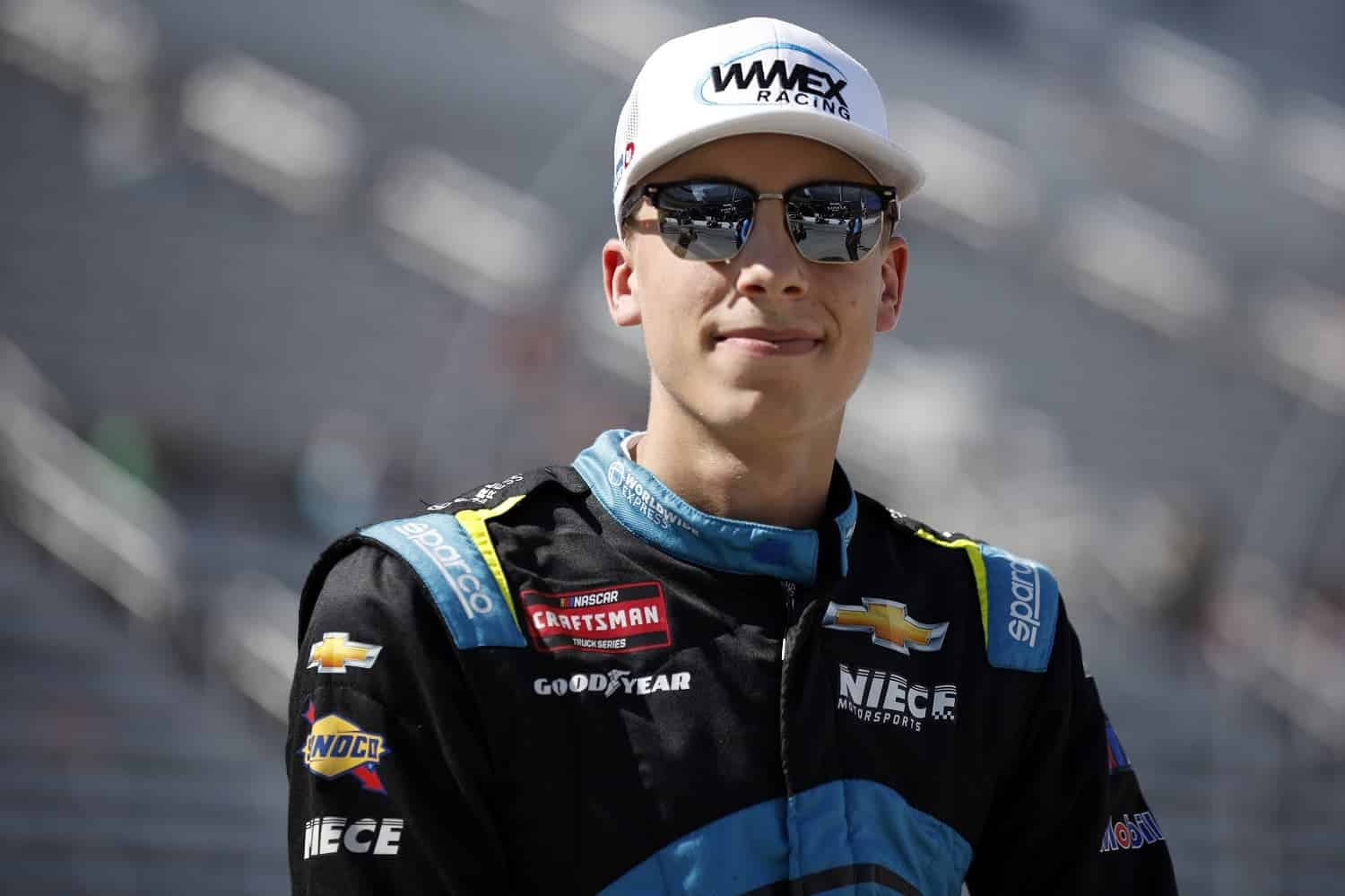 Carson Hocevar waits on the grid during qualifying for the NASCAR Craftsman Truck Series Long John Silver's 200 at Martinsville Speedway on April 14, 2023.