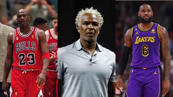 Michael Jordan (L), Charles Oakley (C), and LeBron James (R)