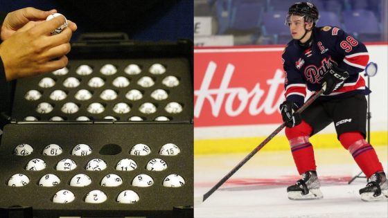The NHL Draft Lottery balls and prospect Connor Bedard.