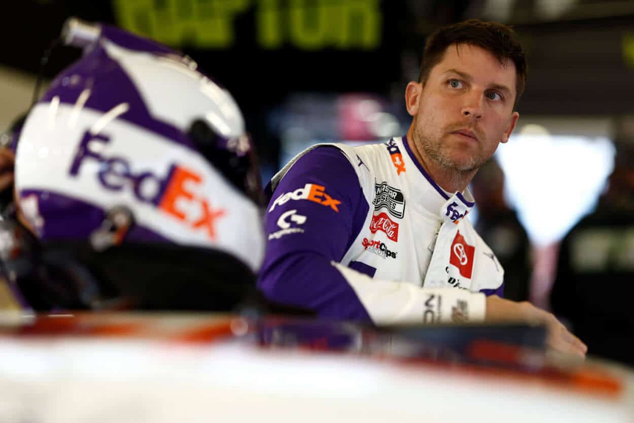 Denny Hamlin in the garage ahead of the 2023 Daytona 500.