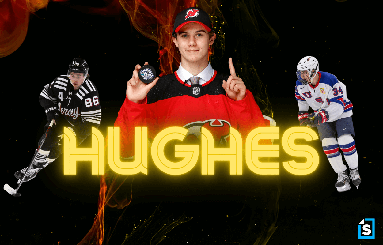 Jack Hughes at various points of his hockey career.