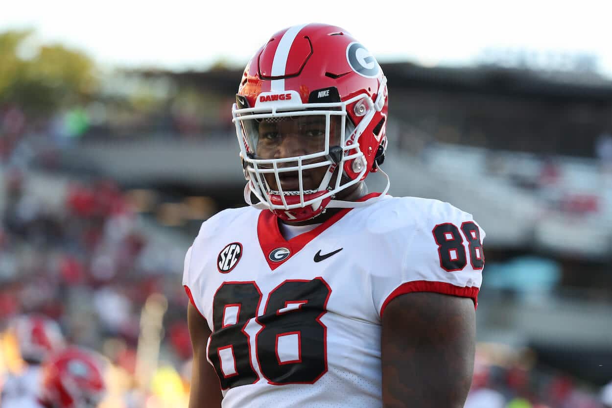 Jalen Carter warms up before a game.