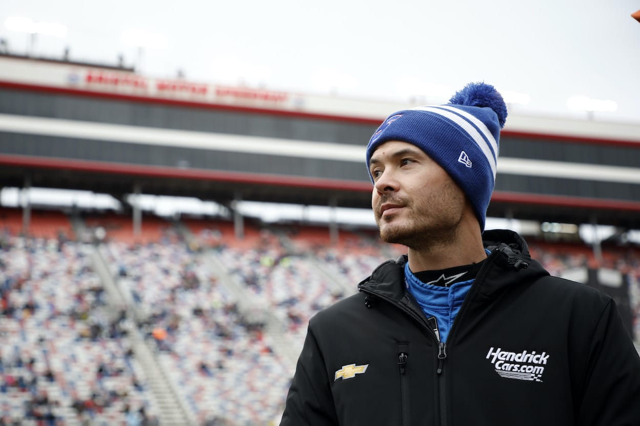 Kyle Larson watches qualifying.