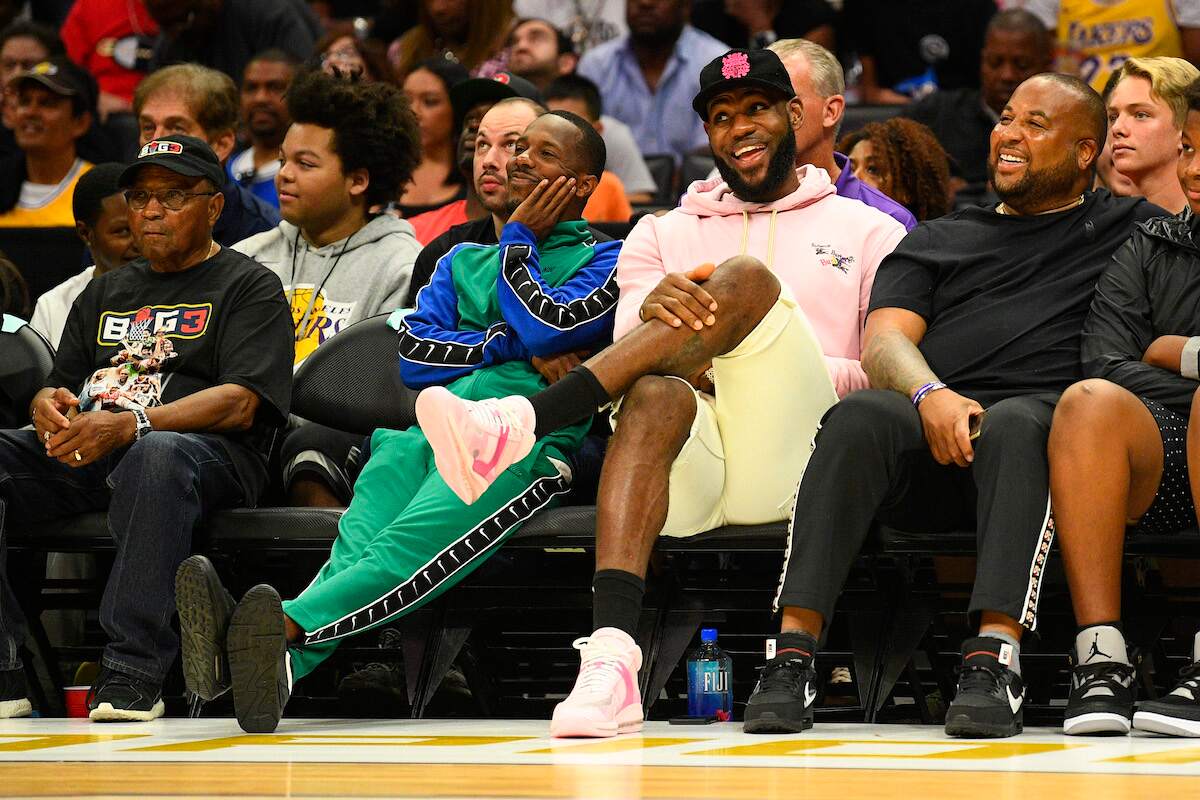 Los Angeles Lakers guard Lebron James looks on with agent Rich Paul during the BIG3 championship game in 2019