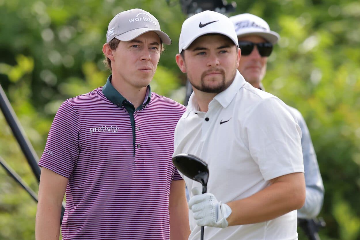 Brothers Matt Fitzpatrick and Alex Fitzpatrick look on at TPC Louisiana.