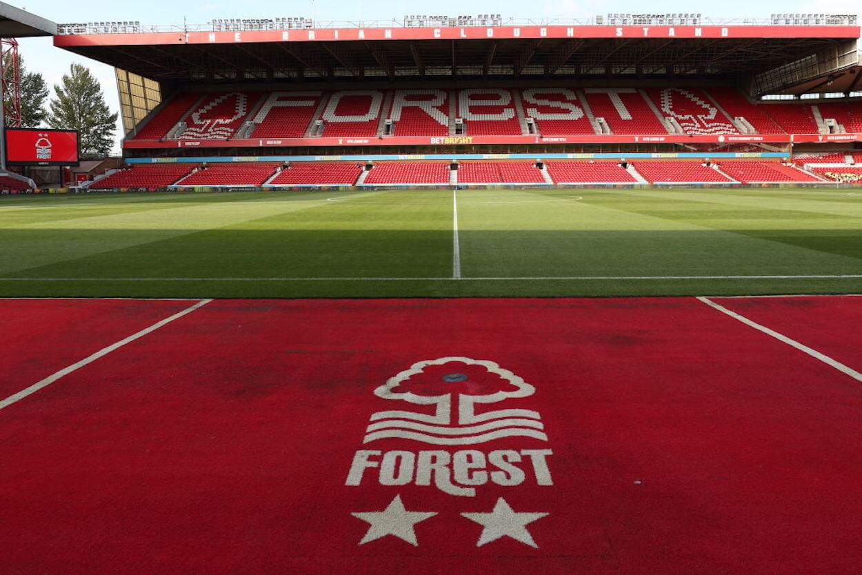 The Nottingham Forest badge at City Ground.
