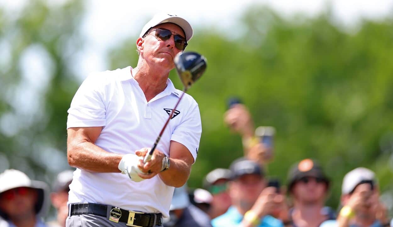 Phil Mickelson tees off during the LIV Golf-Orlando event